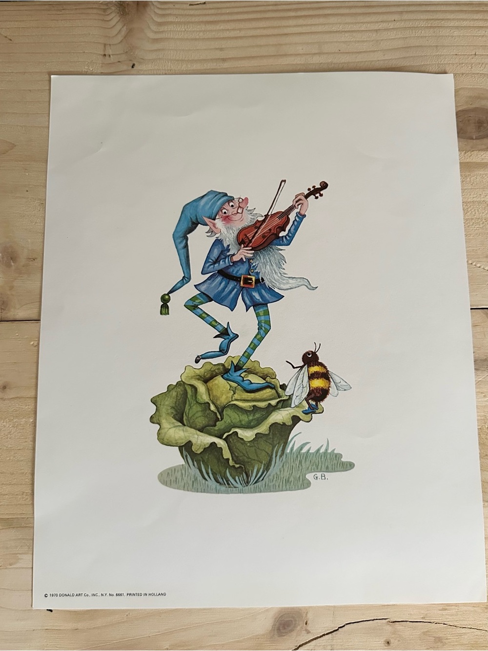 Vintage 1970 Elf Fairy Bumble Bee Donald Art Print Made In Holland 8x10